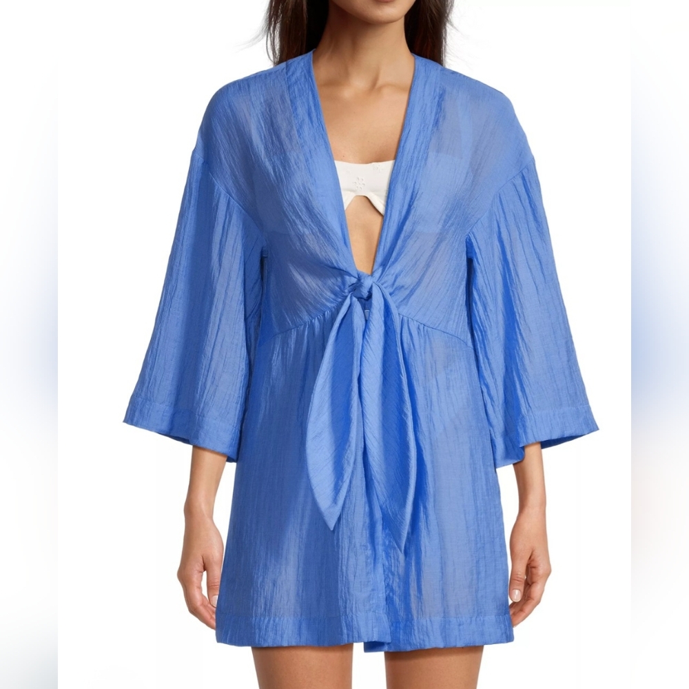 Cinq A Sept La Plage Azure Blue Lightweight Tie Swim Cover-Up